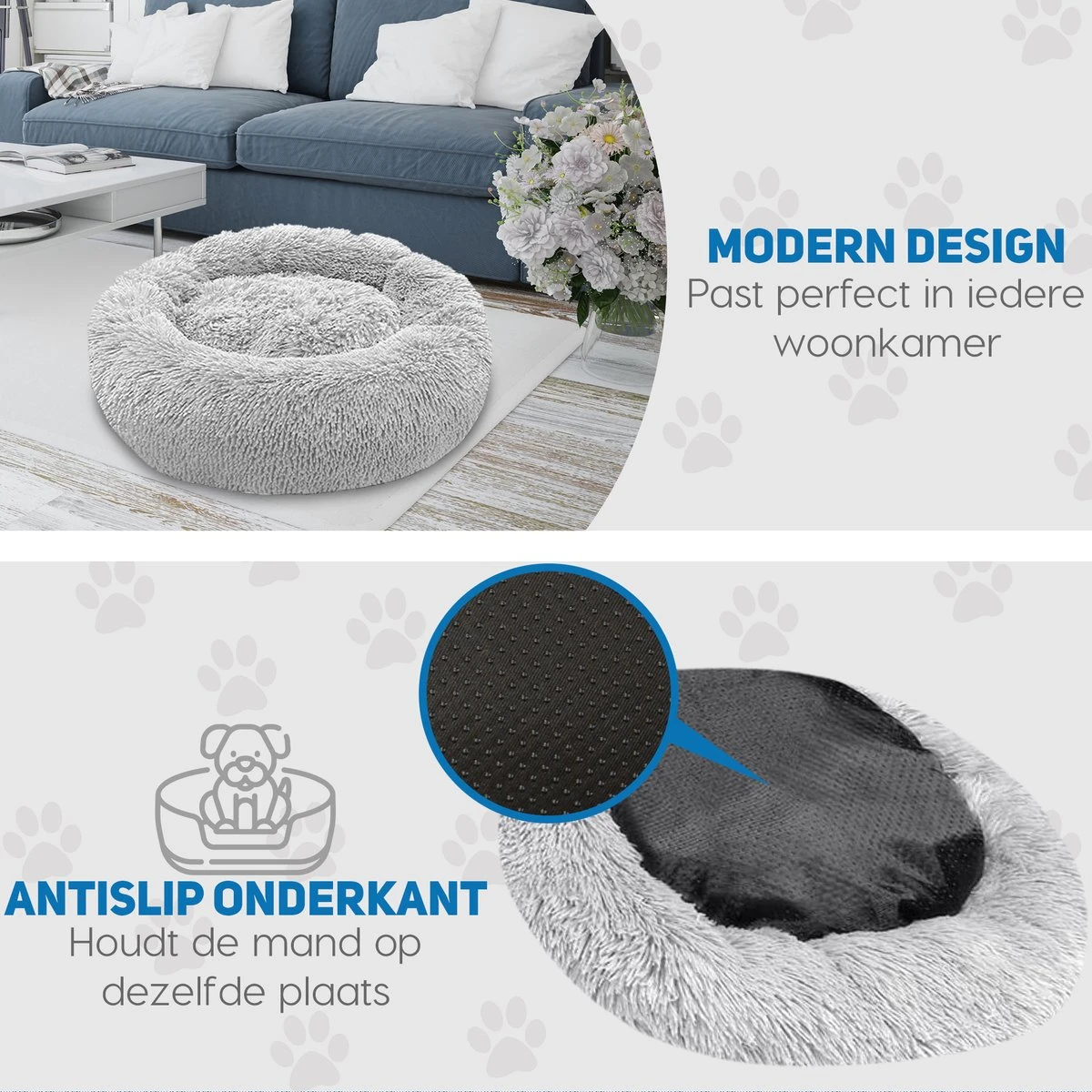 Pawzle Hondenmand - Donut Hondenkussen - Kattenmand - Bed Voor Honden & Katten - Wasbaar - 100cm - Grijs - Afbeelding 5