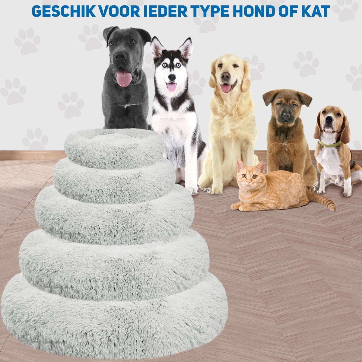 Pawzle Hondenmand - Donut Hondenkussen - Kattenmand - Bed Voor Honden & Katten - Wasbaar - 100cm - Grijs - Afbeelding 6