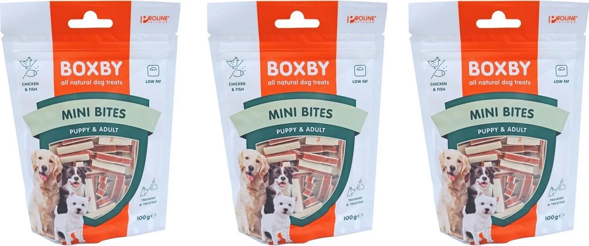 Proline Boxby Puppy Snacks, Mini Bites. Per 3 Verpakkingen Van 100 Gr