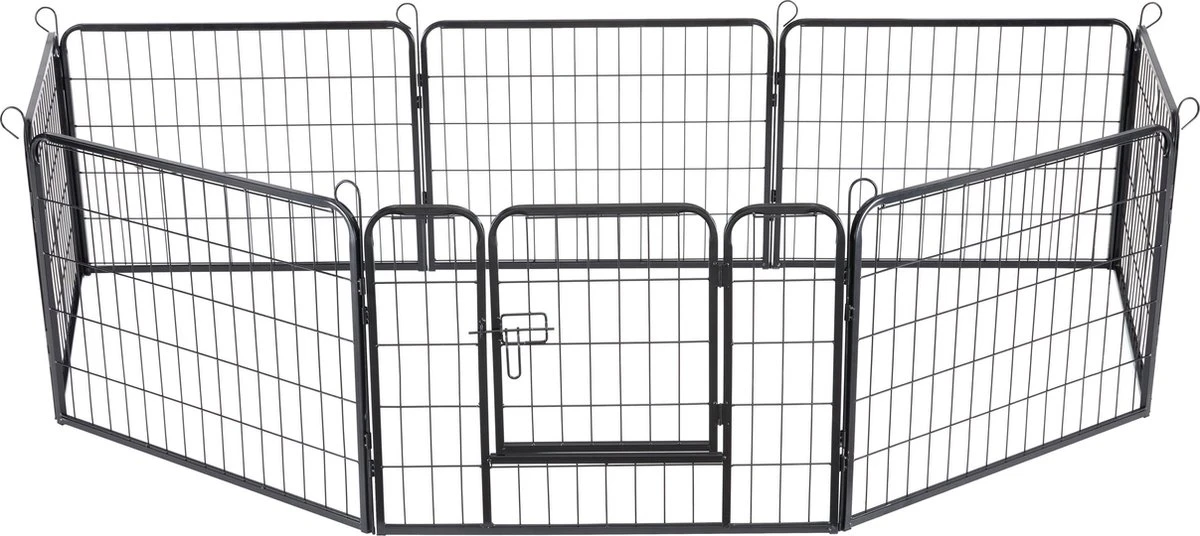 ACAZA Hondenren In 8 Panelen - Hondenkennel - Met Deur - 60 Cm Hoogte - Zwart - Afbeelding 5