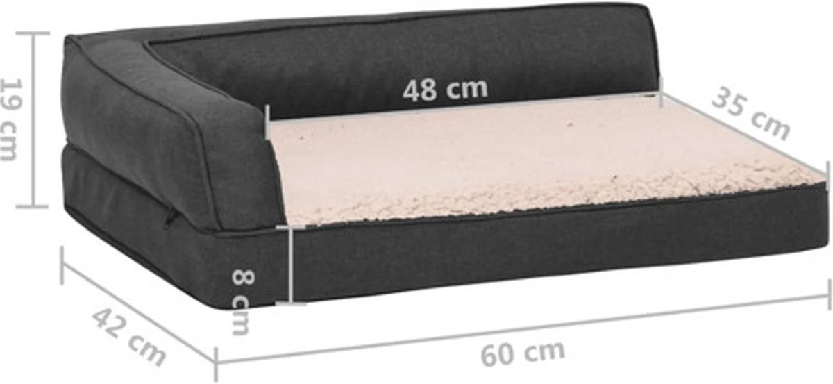 VidaXL Hondenbed Ergonomisch Linnen-look 60x42 Cm Fleece Donkergrijs - Afbeelding 5