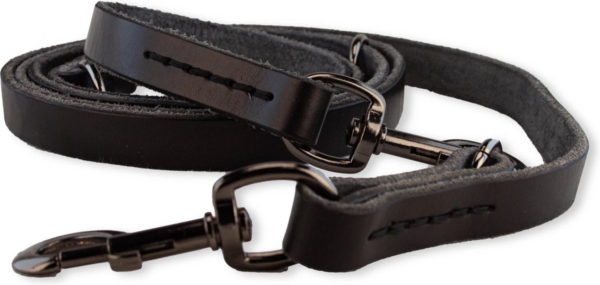 Multifunctionele Hondenriem - 220cm - Volledig Zwart - Leren Hondenriem - 100% Volnerfleer - Hondenriem Leer