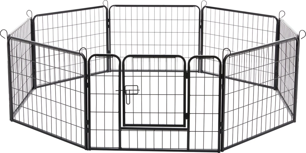ACAZA Hondenren In 8 Panelen - Hondenkennel - Met Deur - 60 Cm Hoogte - Zwart - Afbeelding 8