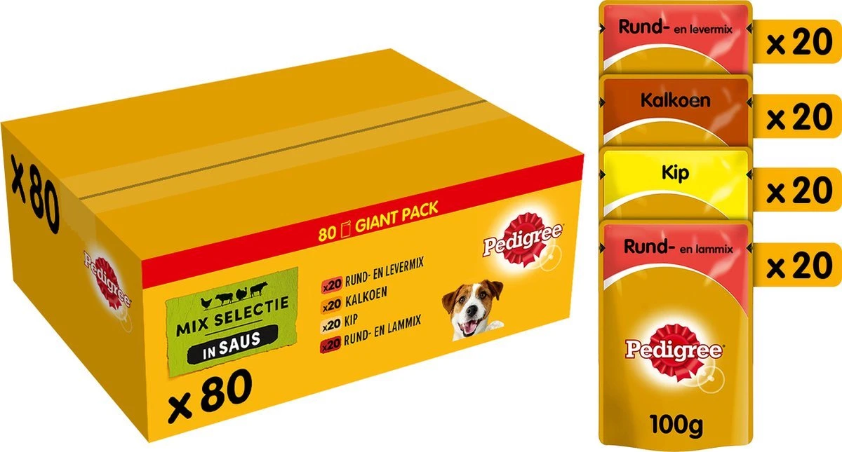 Pedigree Adult In Saus Honden Natvoer - Vier Verschillende Smaken - 80 X 100 Gr