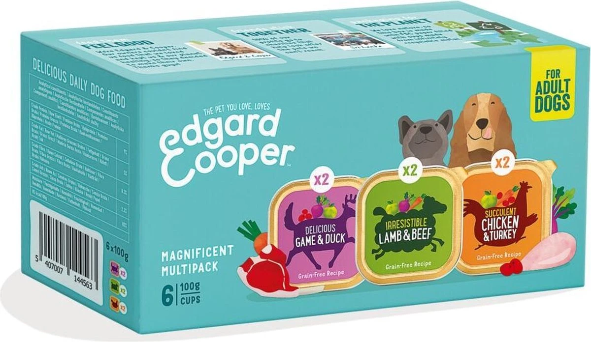 Merkloos Edgard & Cooper Hondenvoer Multipack Kip - Wild - Lam 6 X 100 Gr
