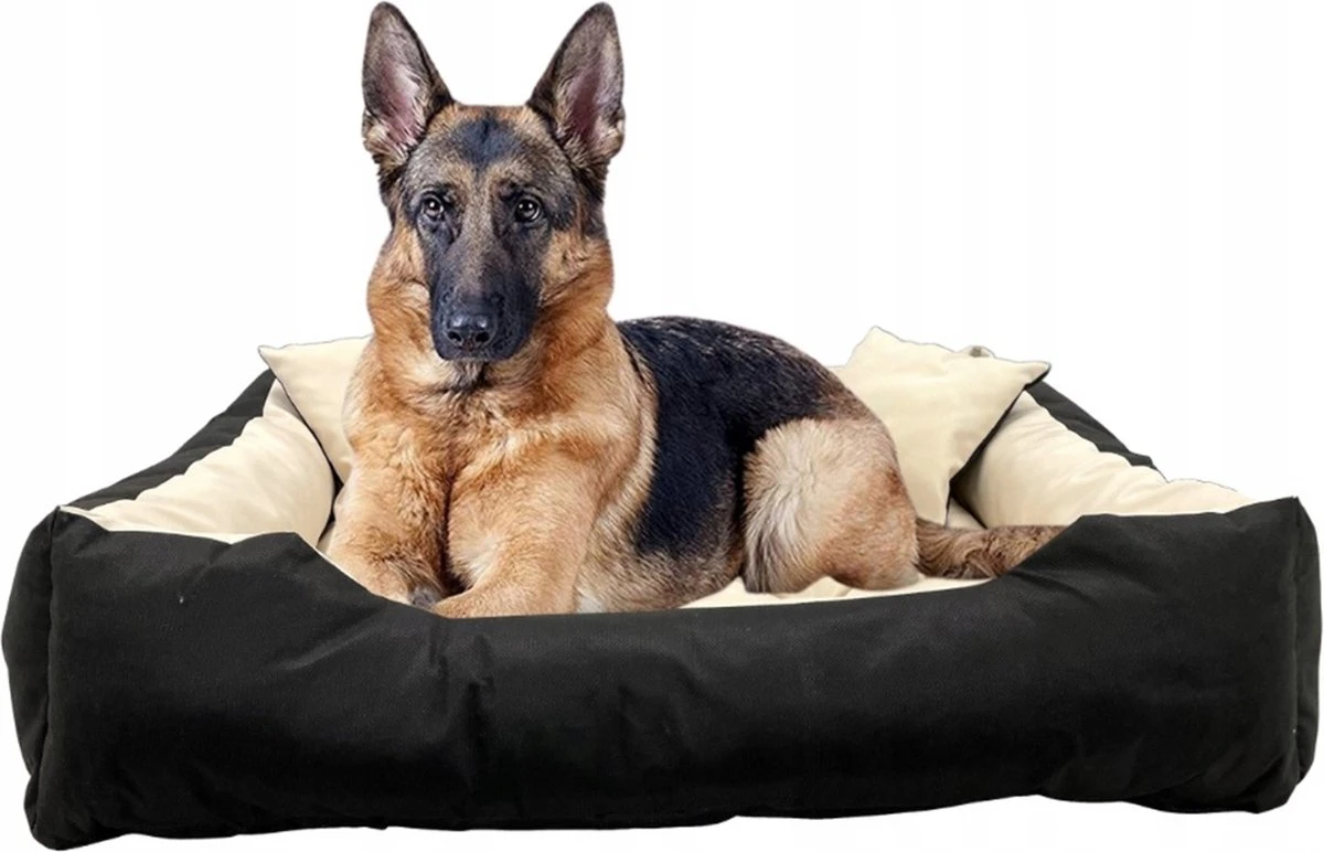 Ecco - Honden- En Kattenbed Met Kussen | Binnenmaat: 130x100 / Buitenmaat: 145x115cm - Beige / Zwart - Afbeelding 7