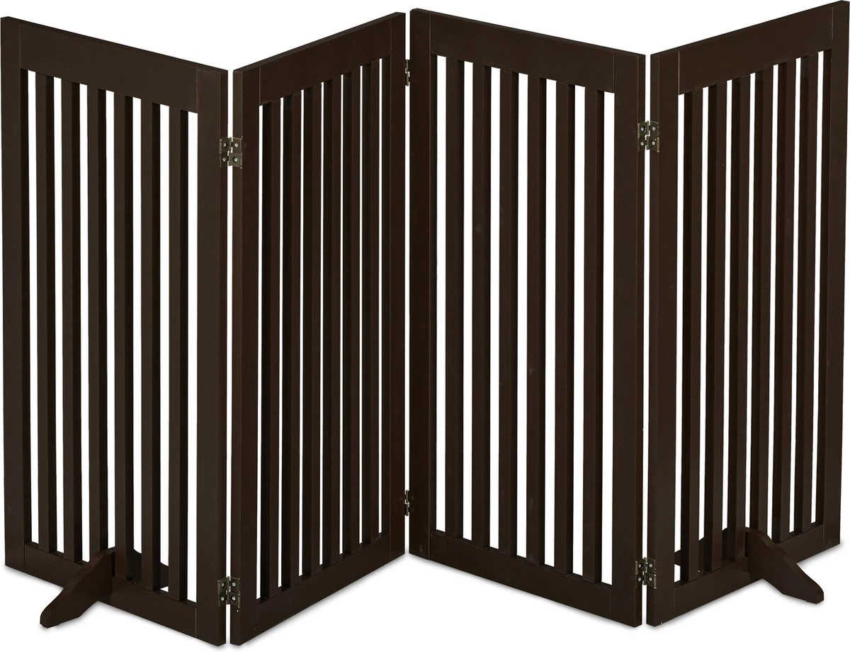 Relaxdays Veiligheidshekje Hout - 92 Cm Hoog - Kinderhek - Hondenhek - Inklapbaar - Bruin - 4 Panelen