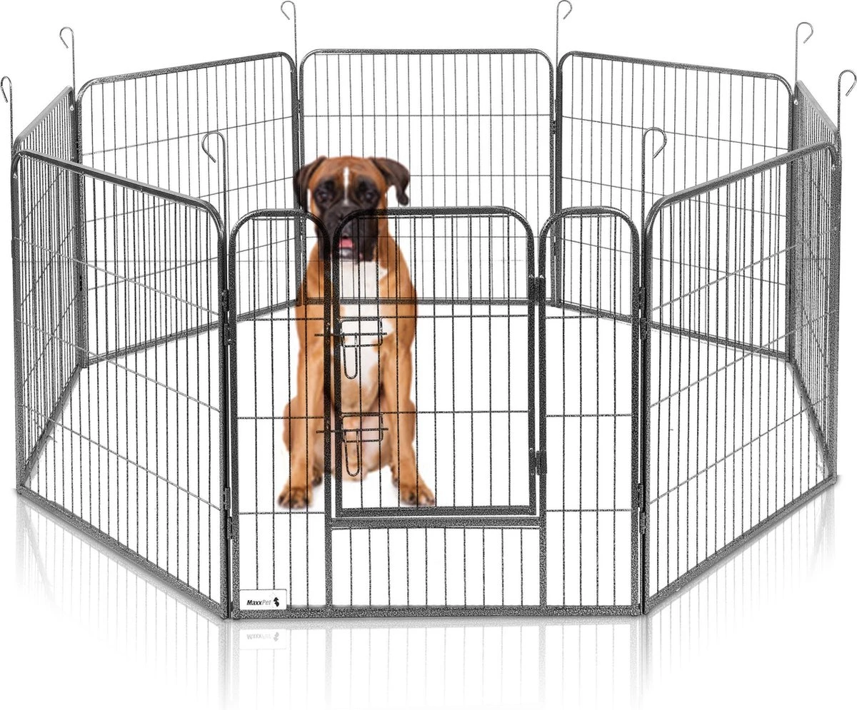 MaxxPet Puppyren - Hondenbench - Hondenren- Puppyren Met 8 Kennelpanelen - Staal -80 X 80 Cm Ø 210 Cm