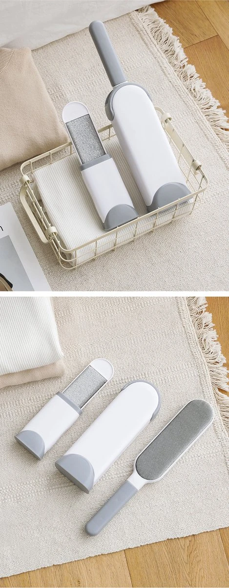 IGOODS - Pet Hair Remover - Hond & Kat Roller Brush - Dubbelzijdig Bont Ontharingsgereedschap Met Zelfreinigende Basis - Reismaatborstel - Voor Kleding - Bank - Tapijt - Autostoel GRIJS - Afbeelding 5