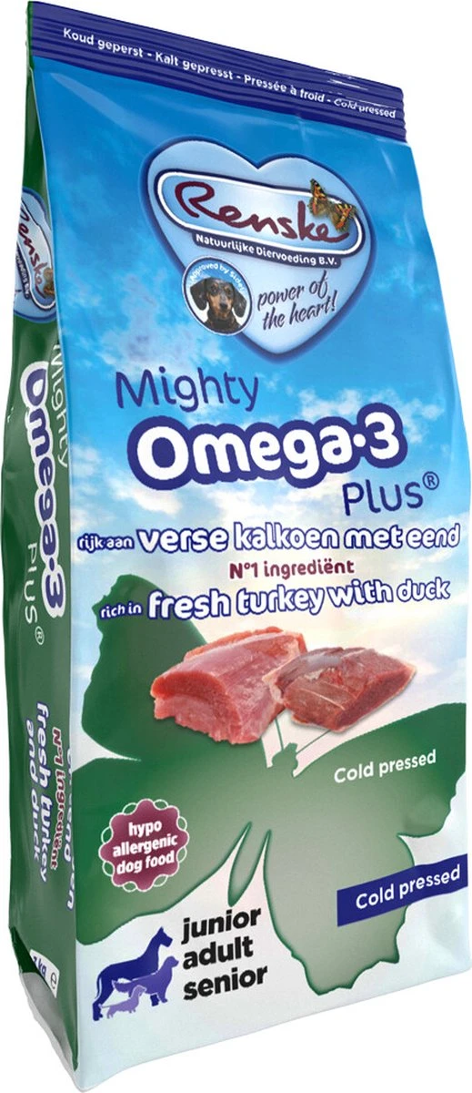 Renske Mighty Omega Plus Geperst Hondenvoer Kalkoen - Eend 600 Gr
