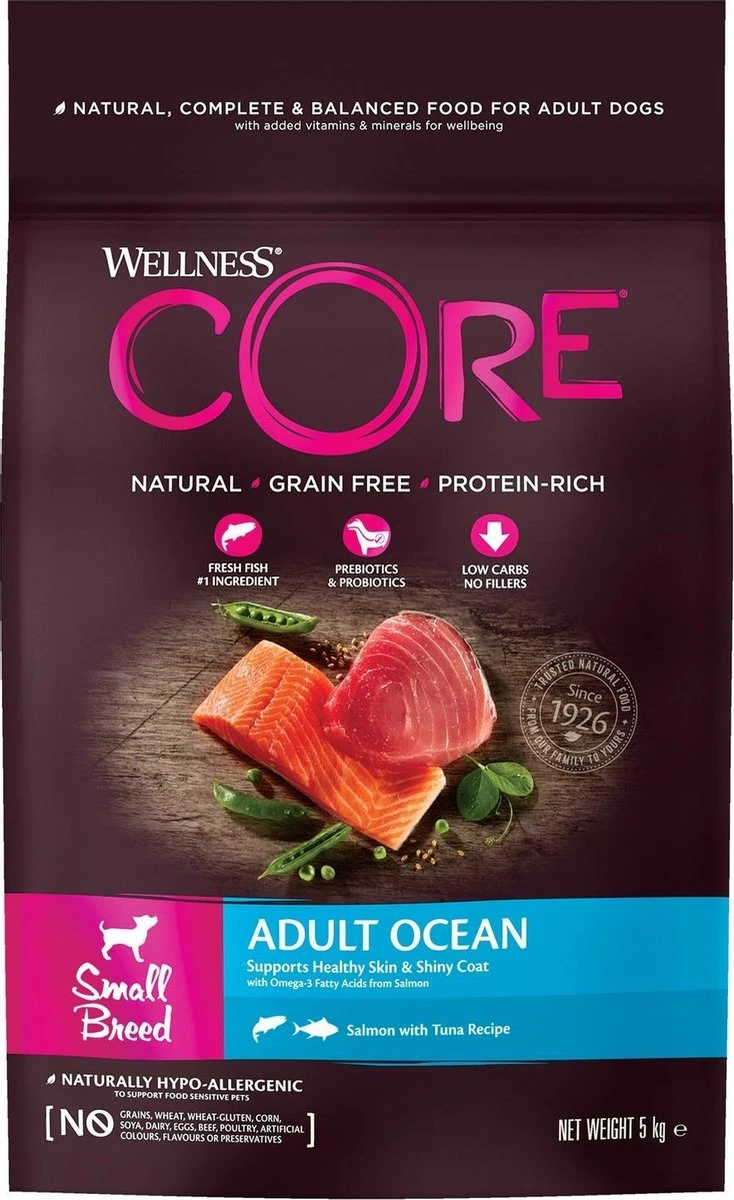Wellness Core Grain Free Dog Small Breed Adult Ocean - Hondenvoer - Zalm Tonijn 5 Kg