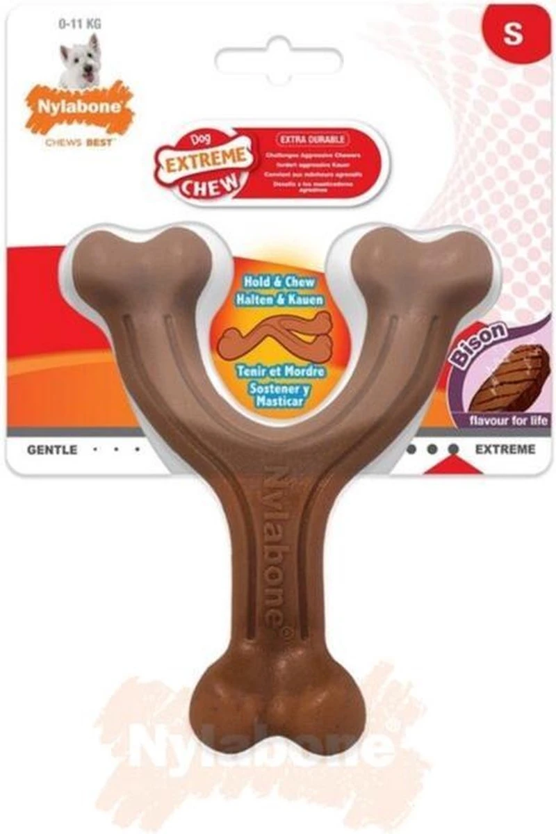 Nylabone Extreme Kauwbot Vorkbeen - Voor De Krachtigste Kauwers - Bizon Of Kipsmaak - S/M/L - Smaak: Bizon, Maat: Large - Afbeelding 11