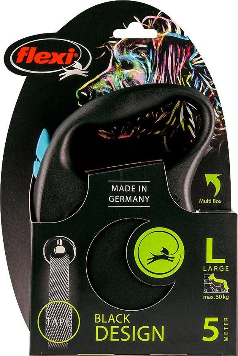 Hondenriem - Looplijn - FLEXI Rollijn BLACK DESIGN TAPE - L - ZWART/BLAUW - 5 Meter - Afbeelding 3