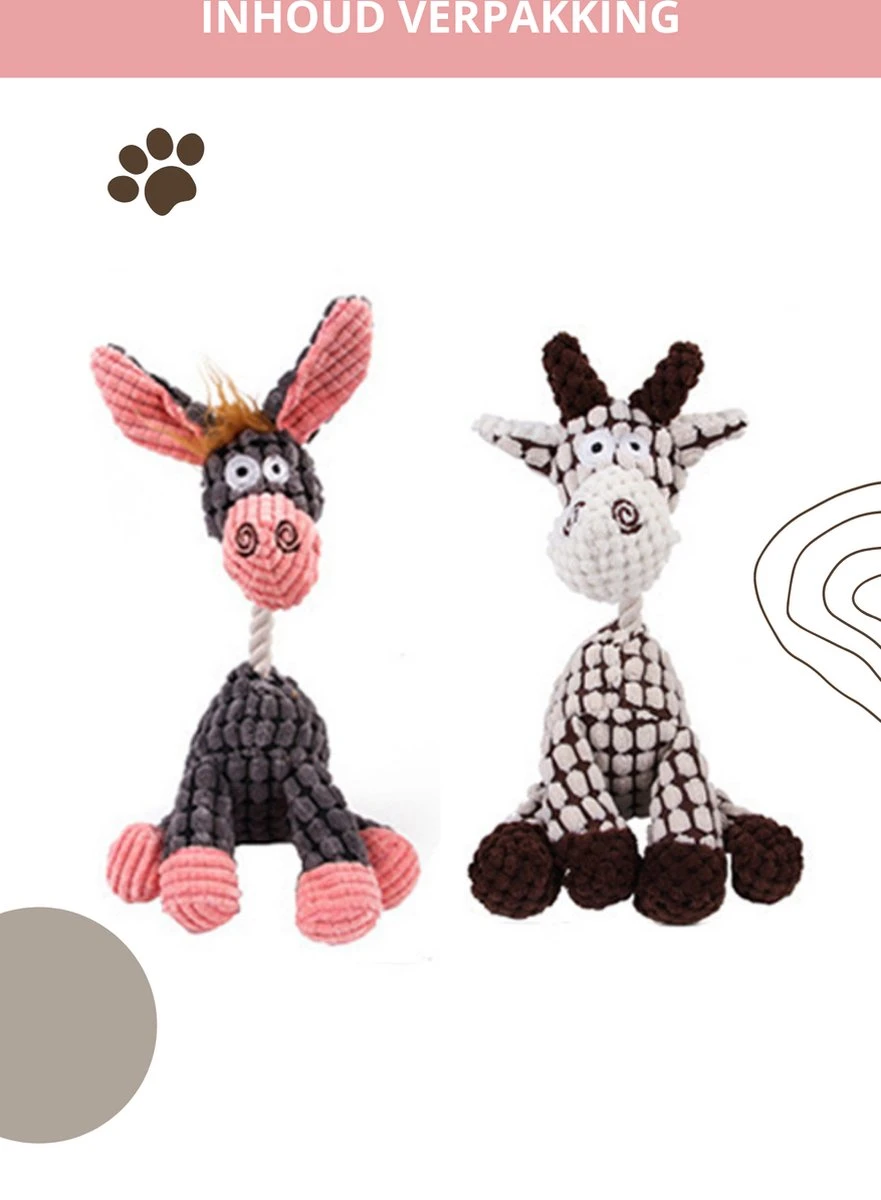 Honden Knuffel - Set Van 2 - Hondenspeelgoed Met Piep - Honden En Katten - Ezel En Giraf - Sellaio - Afbeelding 8