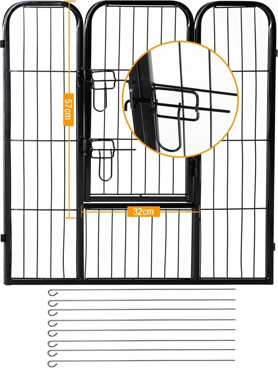 Merkloos Hondenren - Puppyren - Hondenkennel - 8 Kennelpanelen - Staal - 80 Cm Hoog - 640 Cm Omtrek - Uitbreidbaar - Afbeelding 6