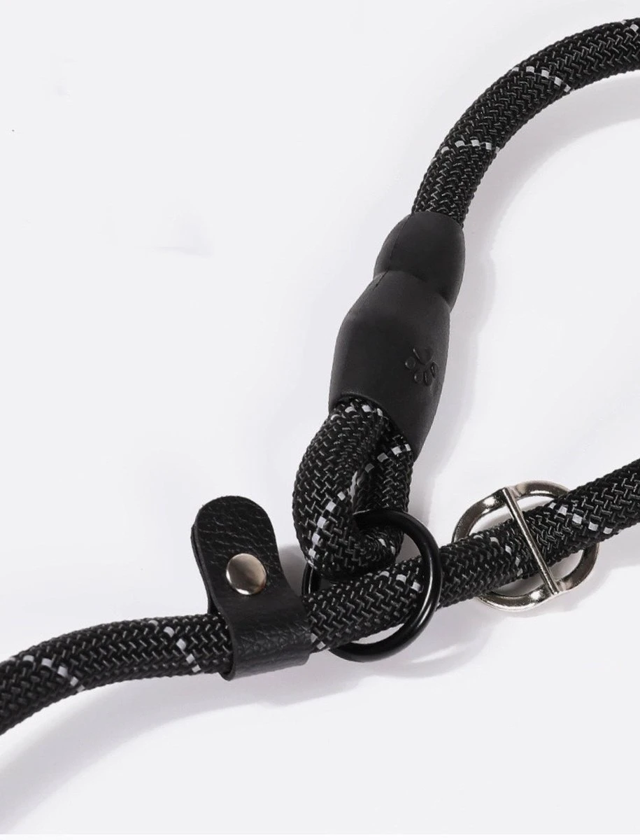 Nixnix - Honden Riem - 1,7cm - Zwart - 1,2cm Dik - Sliplijn - Nylon - Hondenriem - Verstelbaar - Jachtlijn Met Stop - Leiband - Afbeelding 2