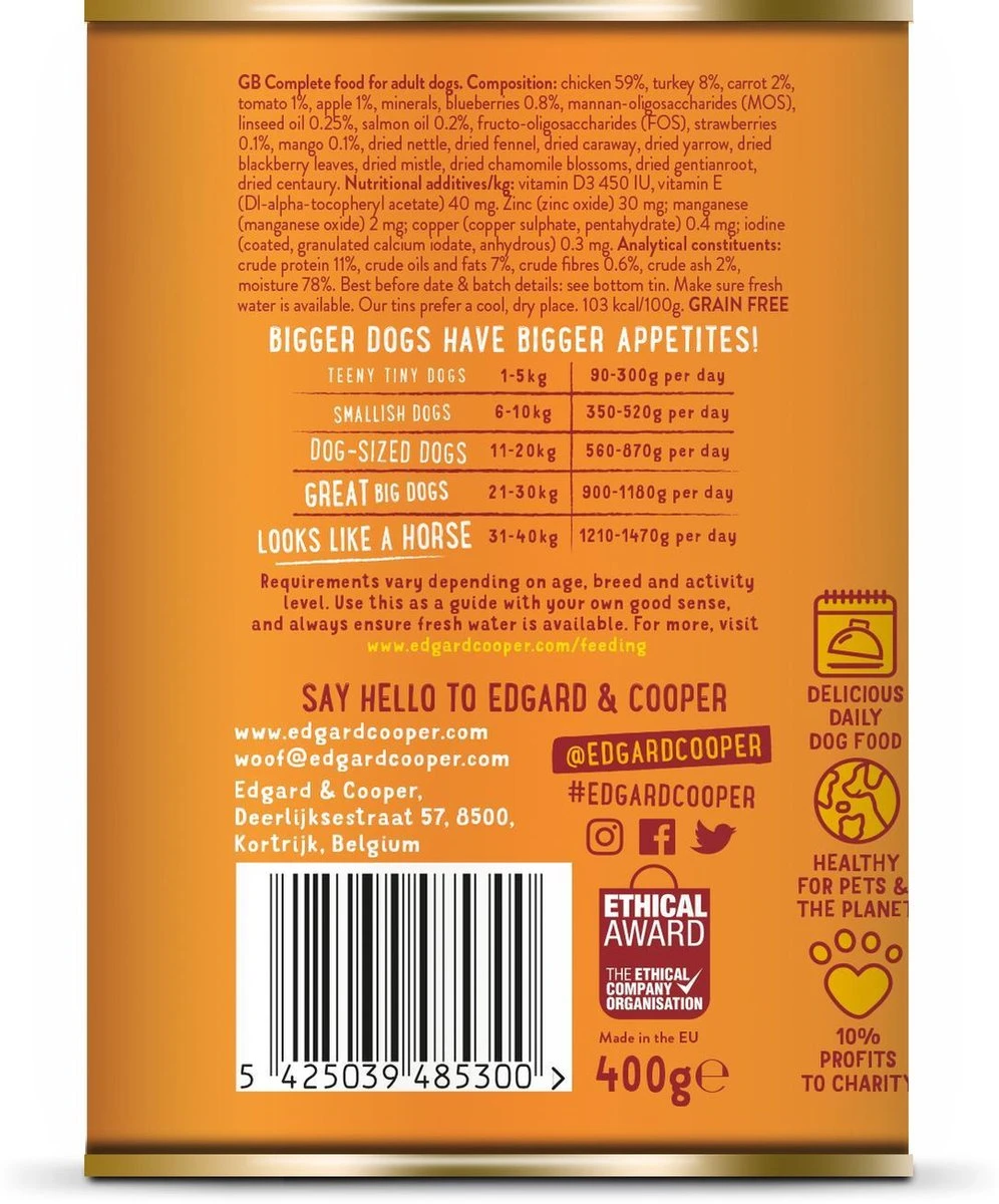 Edgard & Cooper Kip & Kalkoen Blik - Voor Volwassen Honden - Hondenvoer - 12 X 400g - Afbeelding 6